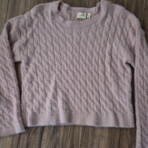 Cyrus Soft Blush Pink Cable Fuzzy Crewneck Sweater